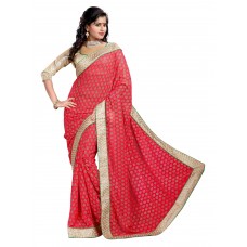Triveni Evoking Red Colored Border Worked Faux Georgette Saree